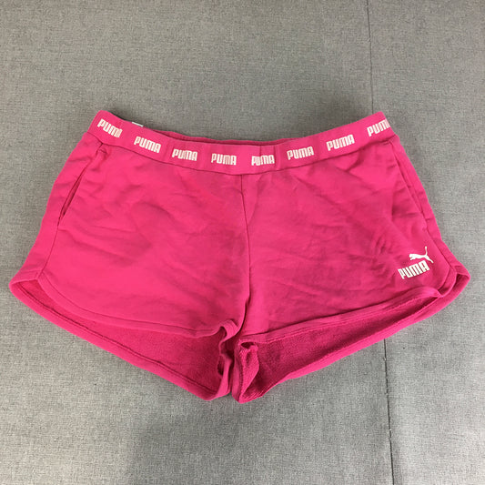 Puma Womens Shorts Size L Pink Logo Elastic Waist Pockets