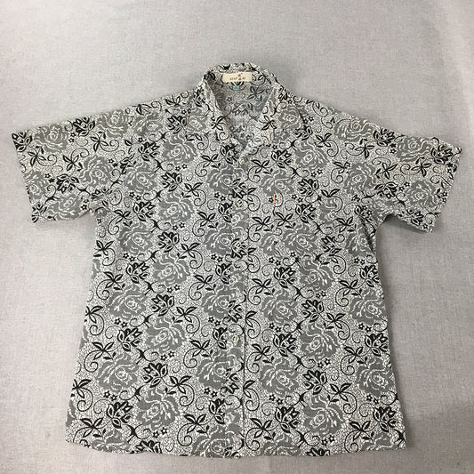 Vintage Xiap Ai Mens Shirt Size S (40) White Black Floral Rose Loud Hawaiian