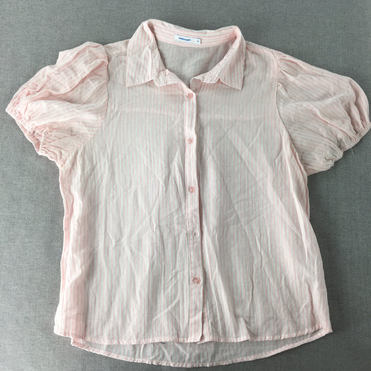 Valleygirl Womens Top Size 12 Pink White Striped Collared Short Sleeve Button-Up