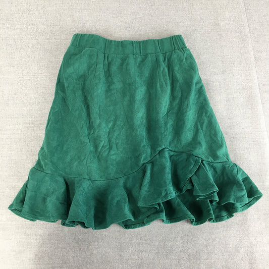 Valleygirl Womens Mini Skirt Size S Green Faux Suede Ruffled Hem