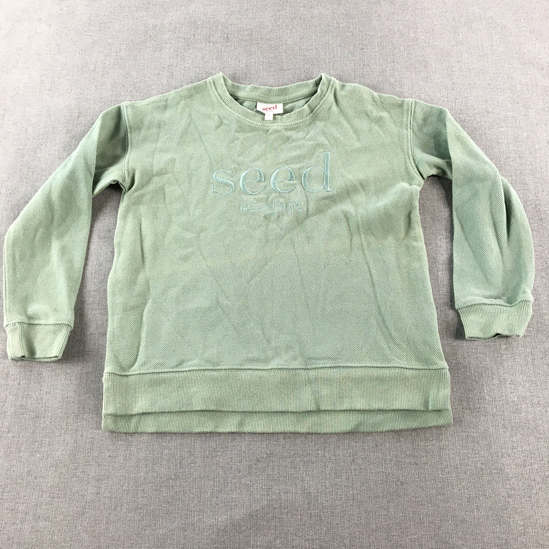 Seed Heritage Kids Sweater Size 6 Green Big Embroidered Logo Jumper