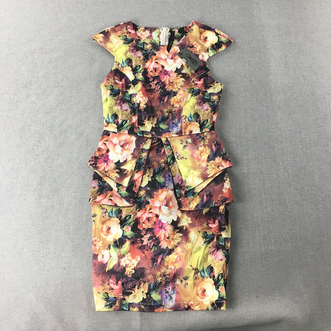 NEW Ally Womens Mini Dress Size 6 Yellow Purple Floral Sleeveless Stretch