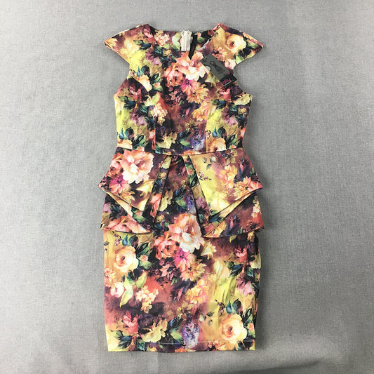 NEW Ally Womens Mini Dress Size 6 Yellow Purple Floral Sleeveless Stretch