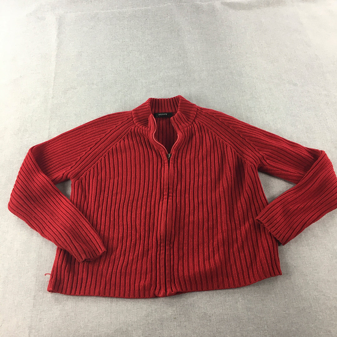 Preview Womens Zip-Up Cardigan Size L Red Mock Neck Cable Knit