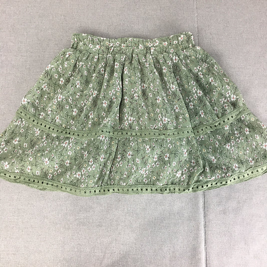 Mooloola Womens Mini Skirt Size 12 Green Floral Elastic Waist