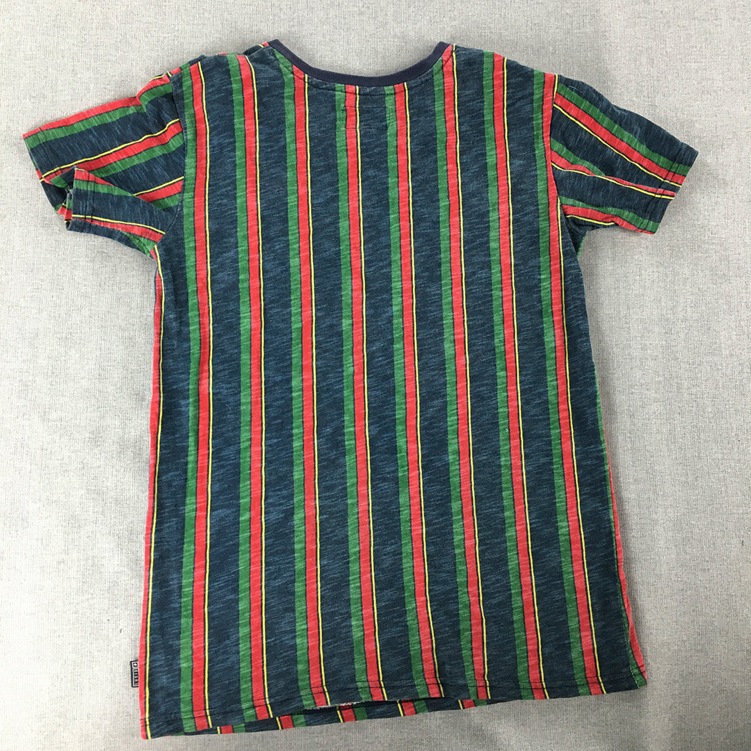 Lucid Apparel Kids Boys T-Shirt Size 12 Blue Green Red Striped Logo Top