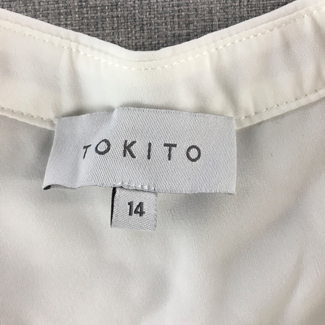 Tokito Womens Top Size 14 White Long Sleeve Button-Up Blouse