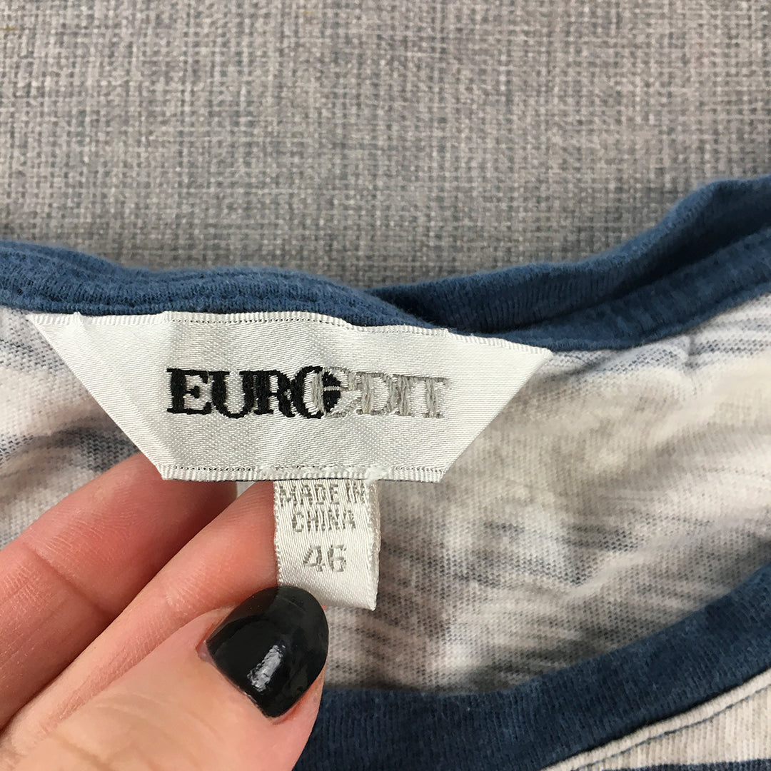 Euro Edit Womens T-Shirt Size 46 EU (2XL) Blue White Striped Short Sleeve Top