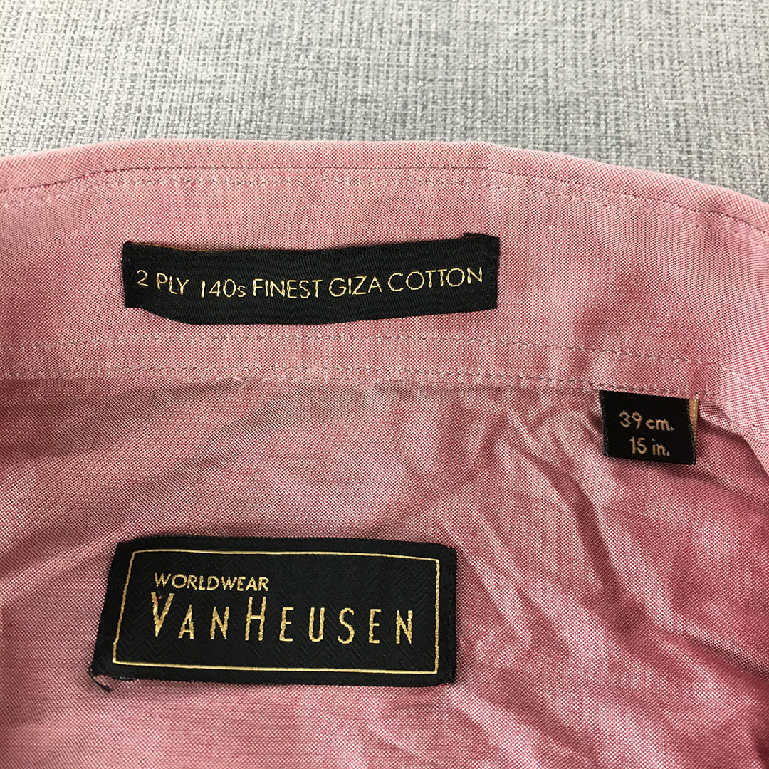 Van Heusen Mens Shirt Size S Pink Long Sleeve Button-Up Pocket Collared