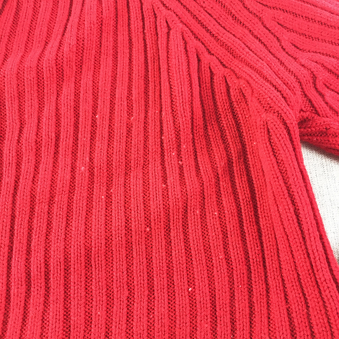 Preview Womens Zip-Up Cardigan Size L Red Mock Neck Cable Knit