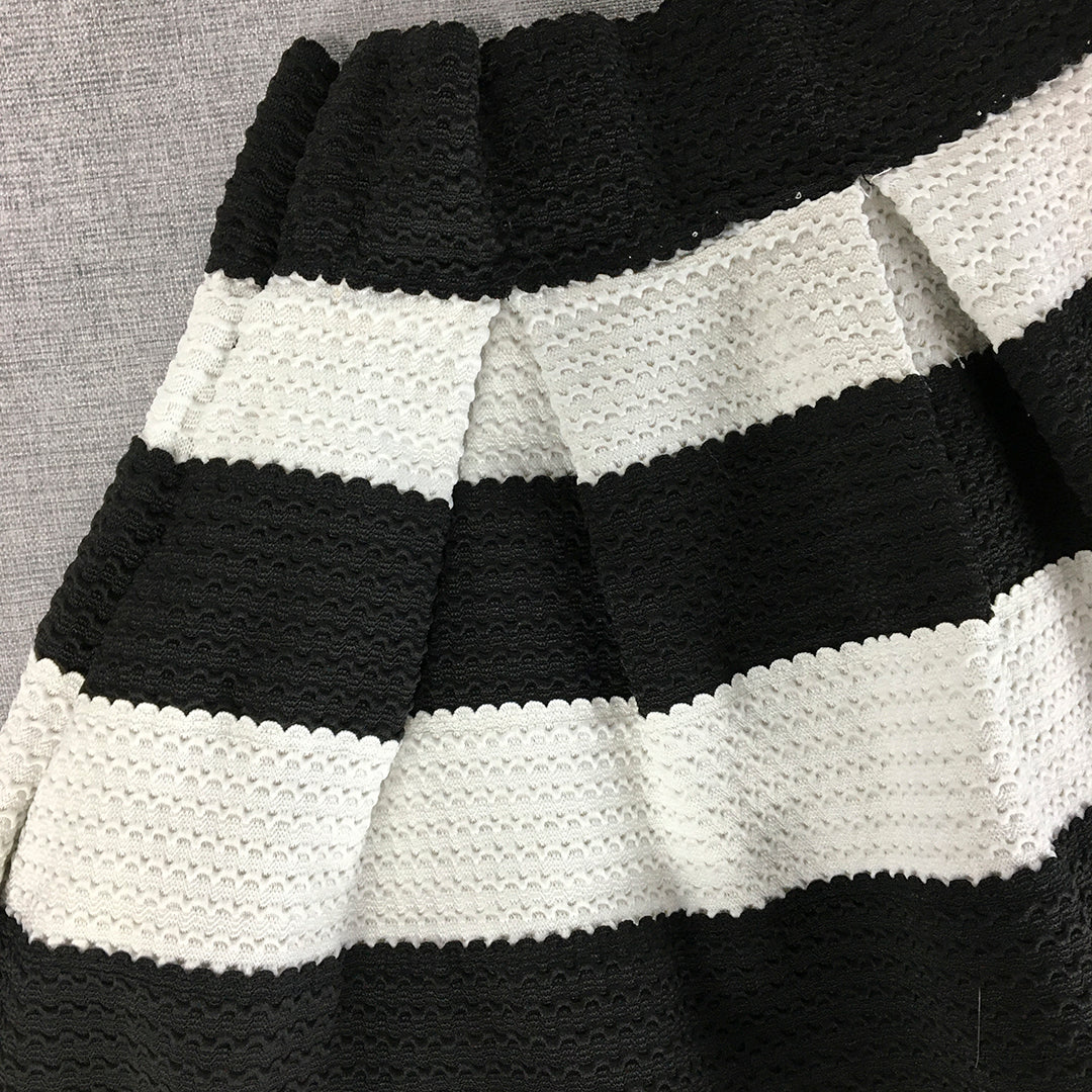 Paper Scissors Womens Mini Skirt Size 14 Black White Pleated Elastic Waist