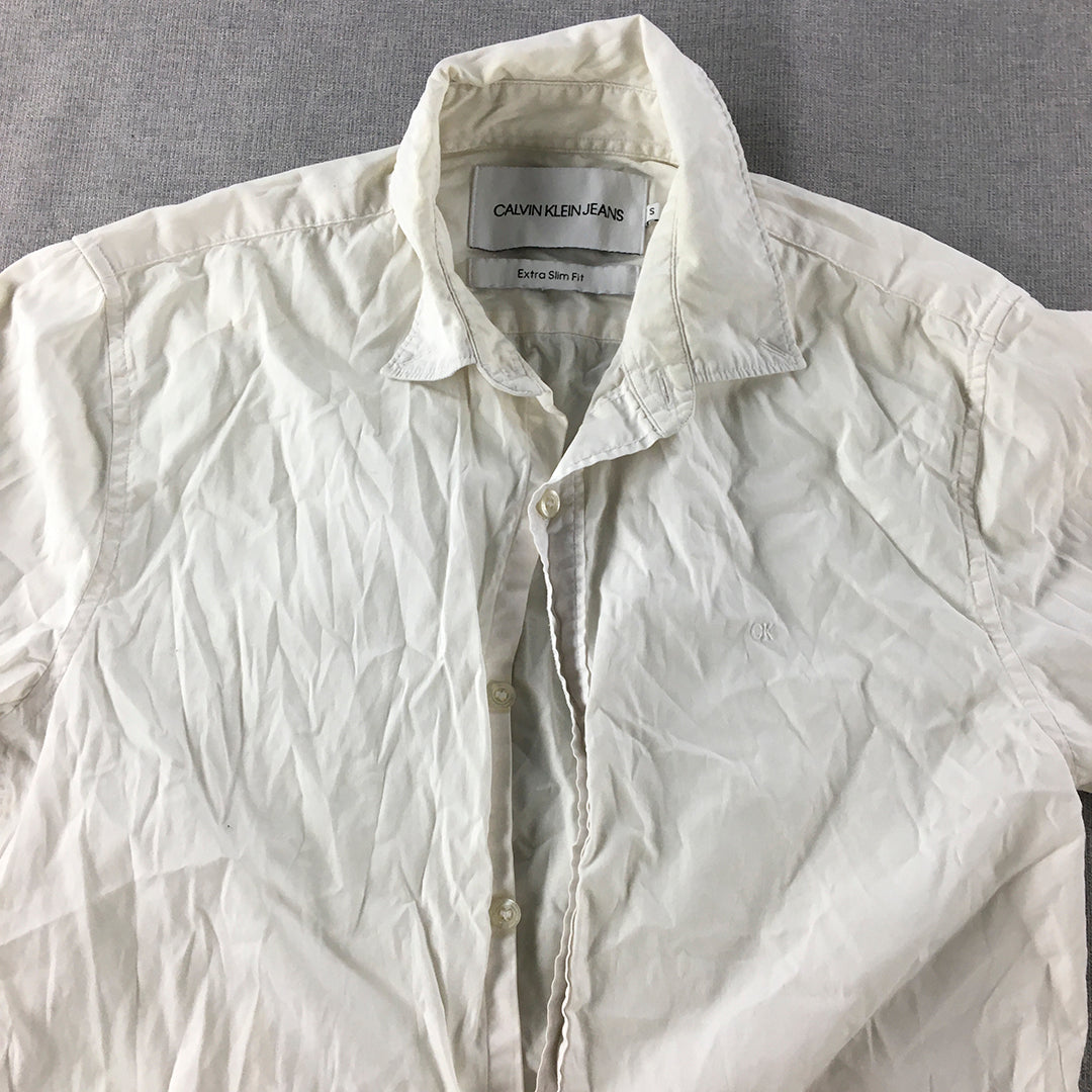 Calvin Klein Jeans Mens Shirt Size S Extra Slim Fit Button-Up Long Sleeve White