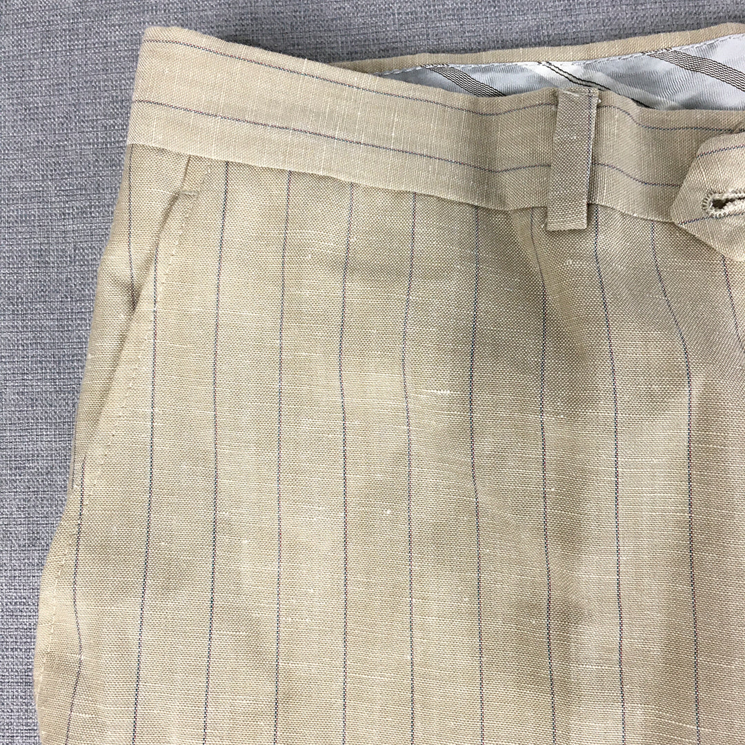 Assia Mens Dress Pants Size 34 (W34 x L30) Brown Striped Straight Leg