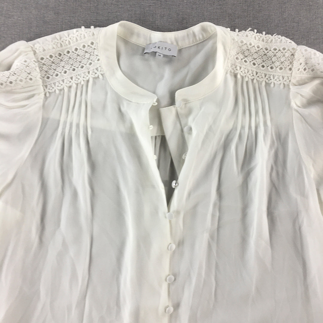 Tokito Womens Top Size 14 White Long Sleeve Button-Up Blouse