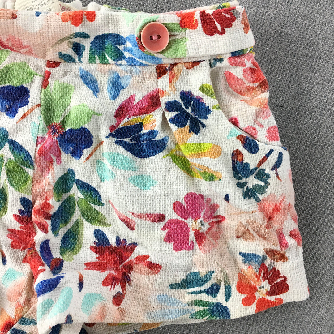 Zara Baby Girls Shorts Size 2 (18 - 24 Months) White Floral Elastic Waist