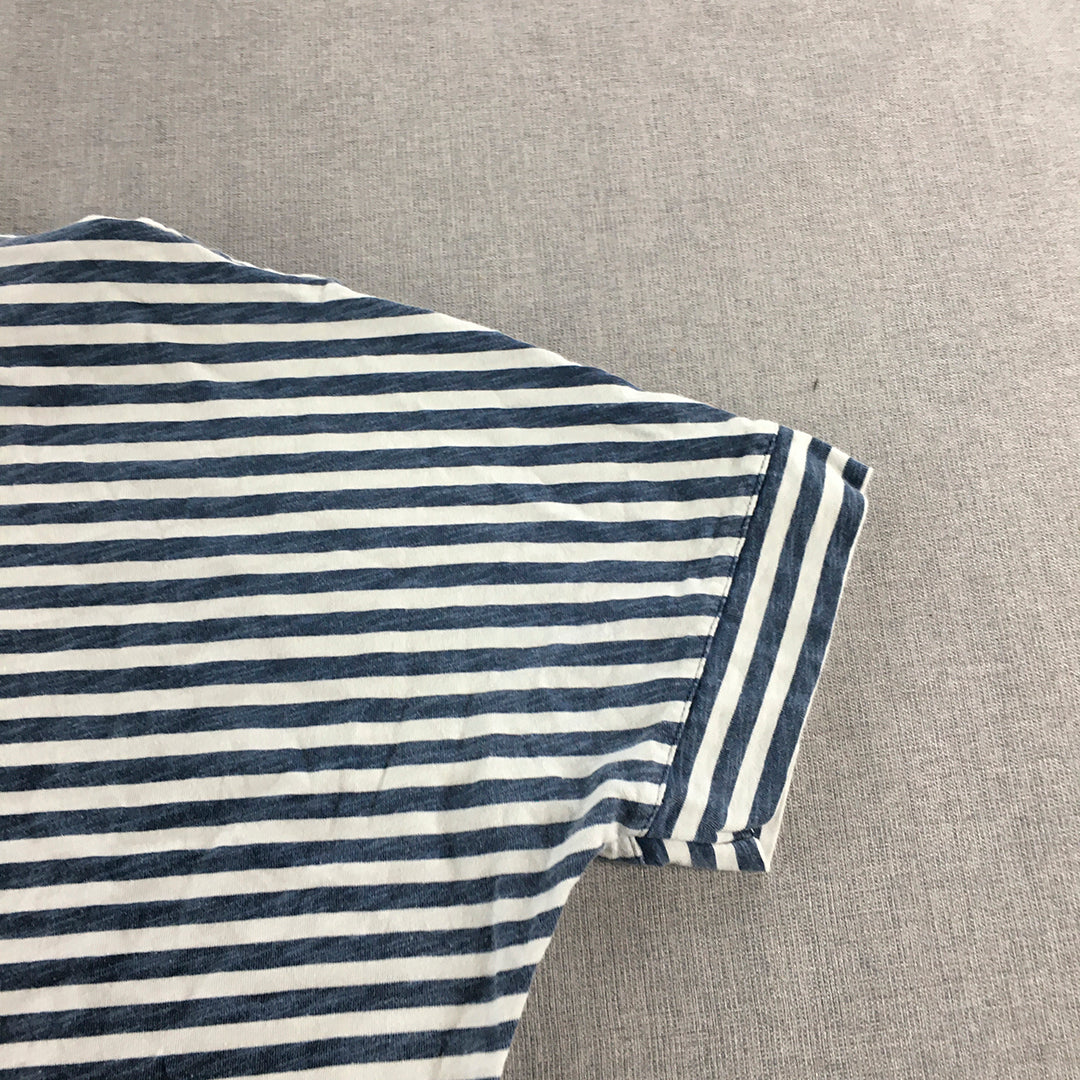 Euro Edit Womens T-Shirt Size 46 EU (2XL) Blue White Striped Short Sleeve Top