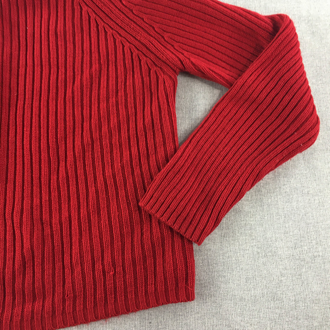 Preview Womens Zip-Up Cardigan Size L Red Mock Neck Cable Knit