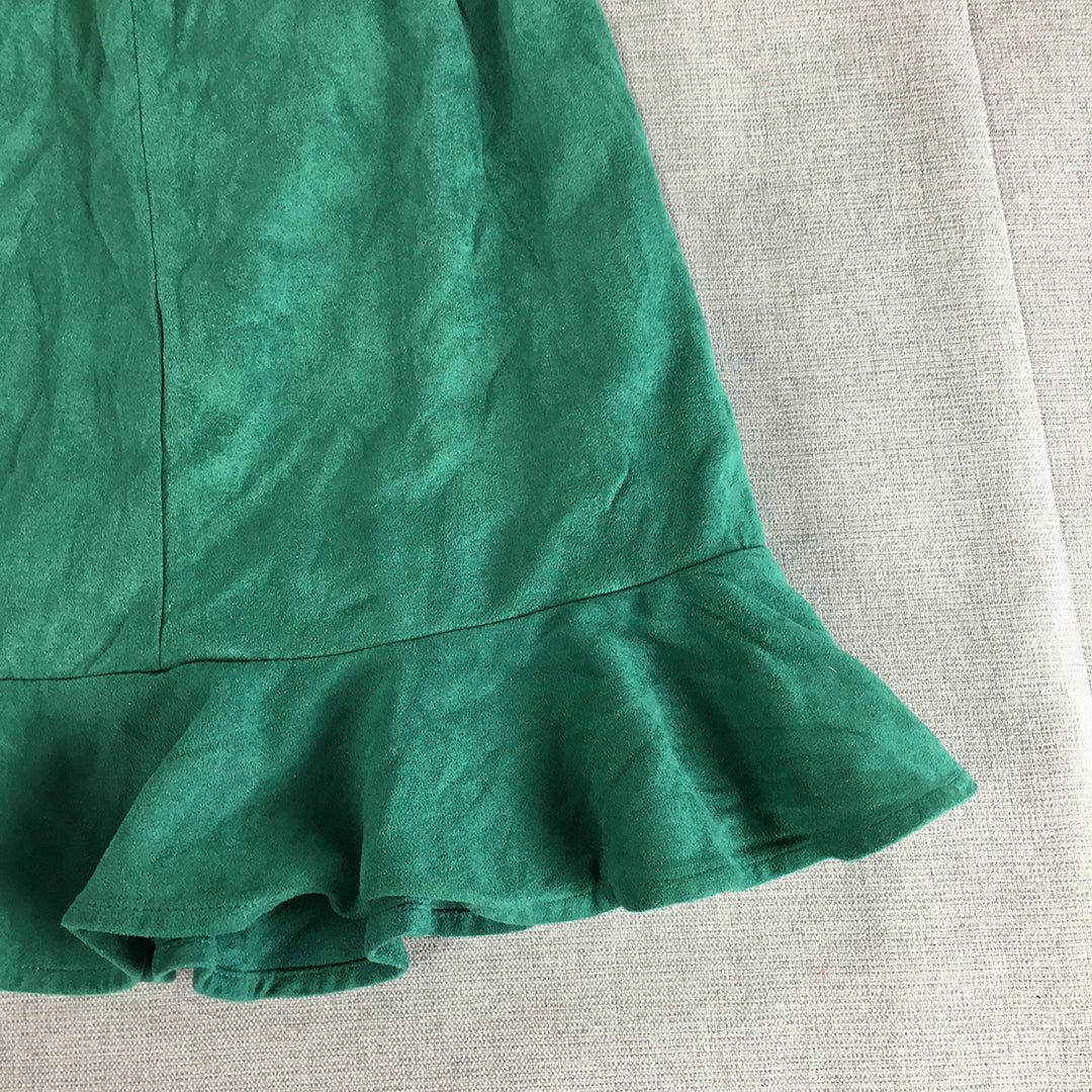 Valleygirl Womens Mini Skirt Size S Green Faux Suede Ruffled Hem