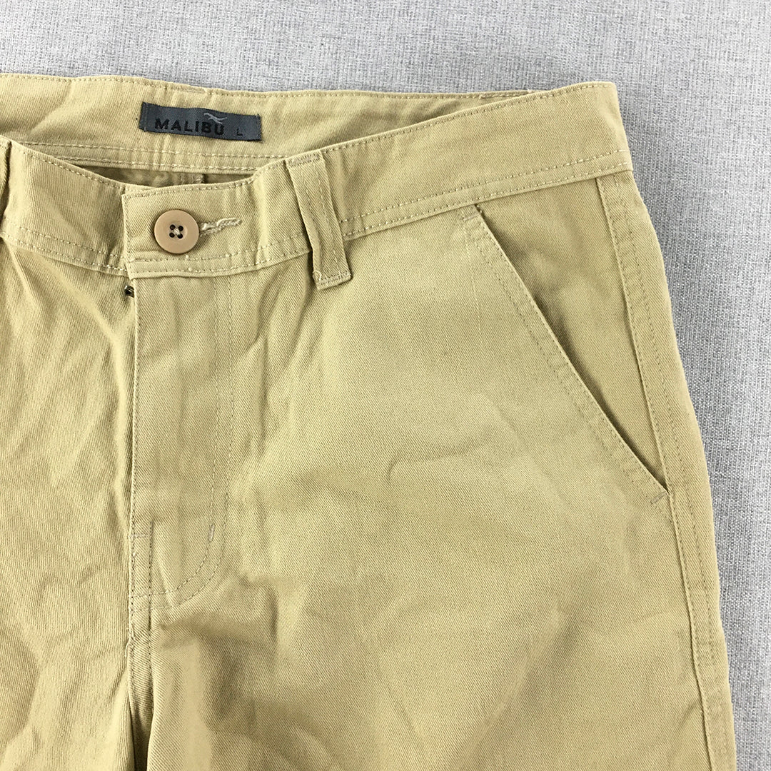 Malibu Womens Chino Shorts Size L Brown Pockets Casual Walking