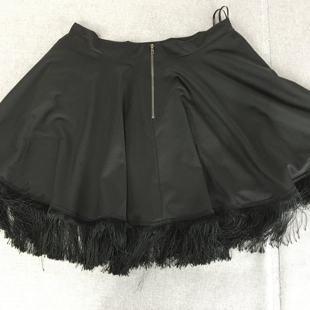 Mink Womens Mini Skirt Size 12 Black Tassel Hem A-Line