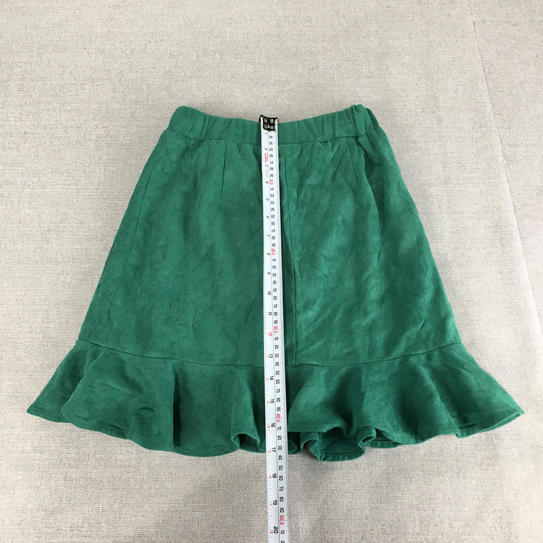 Valleygirl Womens Mini Skirt Size S Green Faux Suede Ruffled Hem