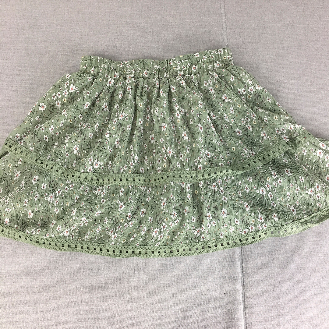 Mooloola Womens Mini Skirt Size 12 Green Floral Elastic Waist