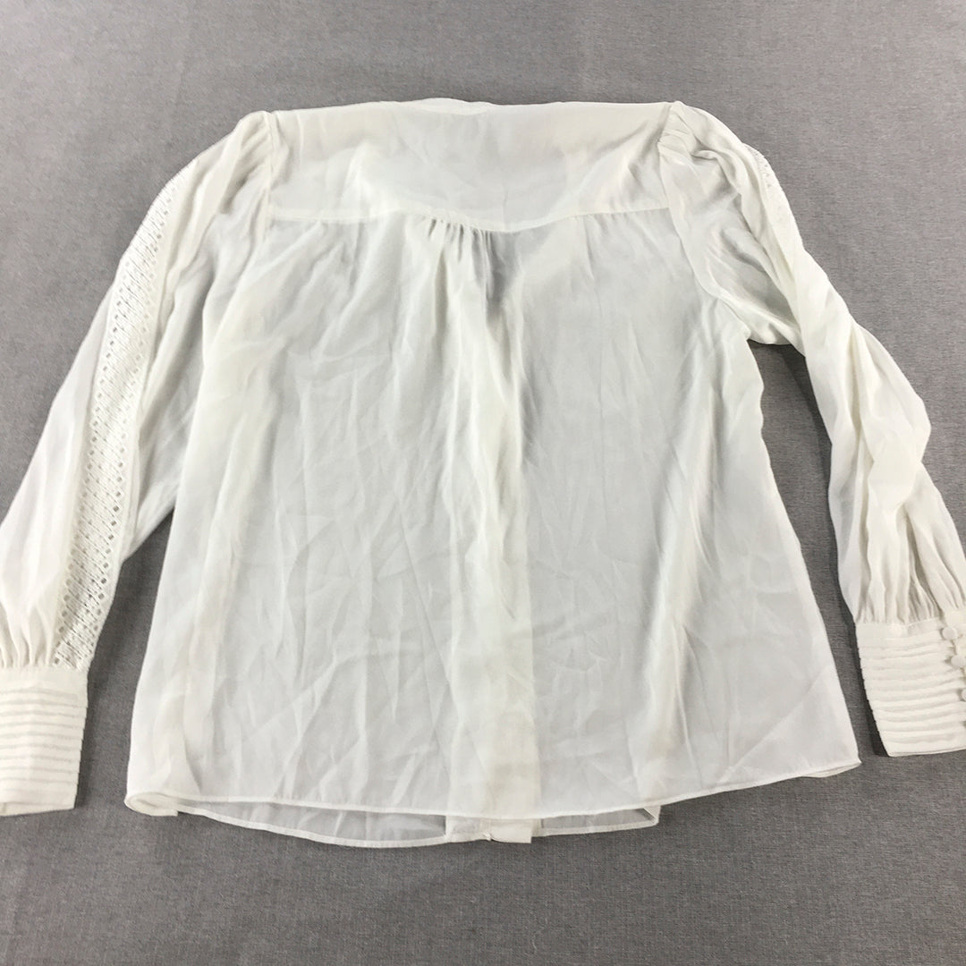 Tokito Womens Top Size 14 White Long Sleeve Button-Up Blouse