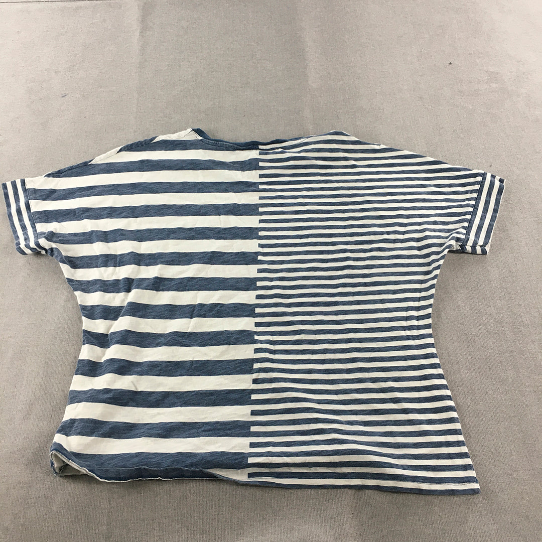 Euro Edit Womens T-Shirt Size 46 EU (2XL) Blue White Striped Short Sleeve Top