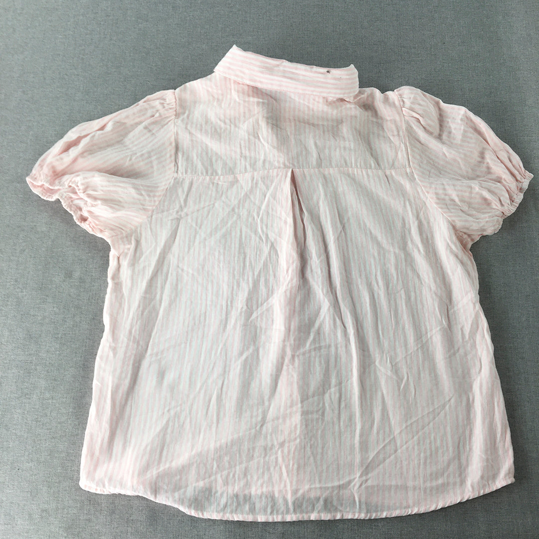 Valleygirl Womens Top Size 12 Pink White Striped Collared Short Sleeve Button-Up