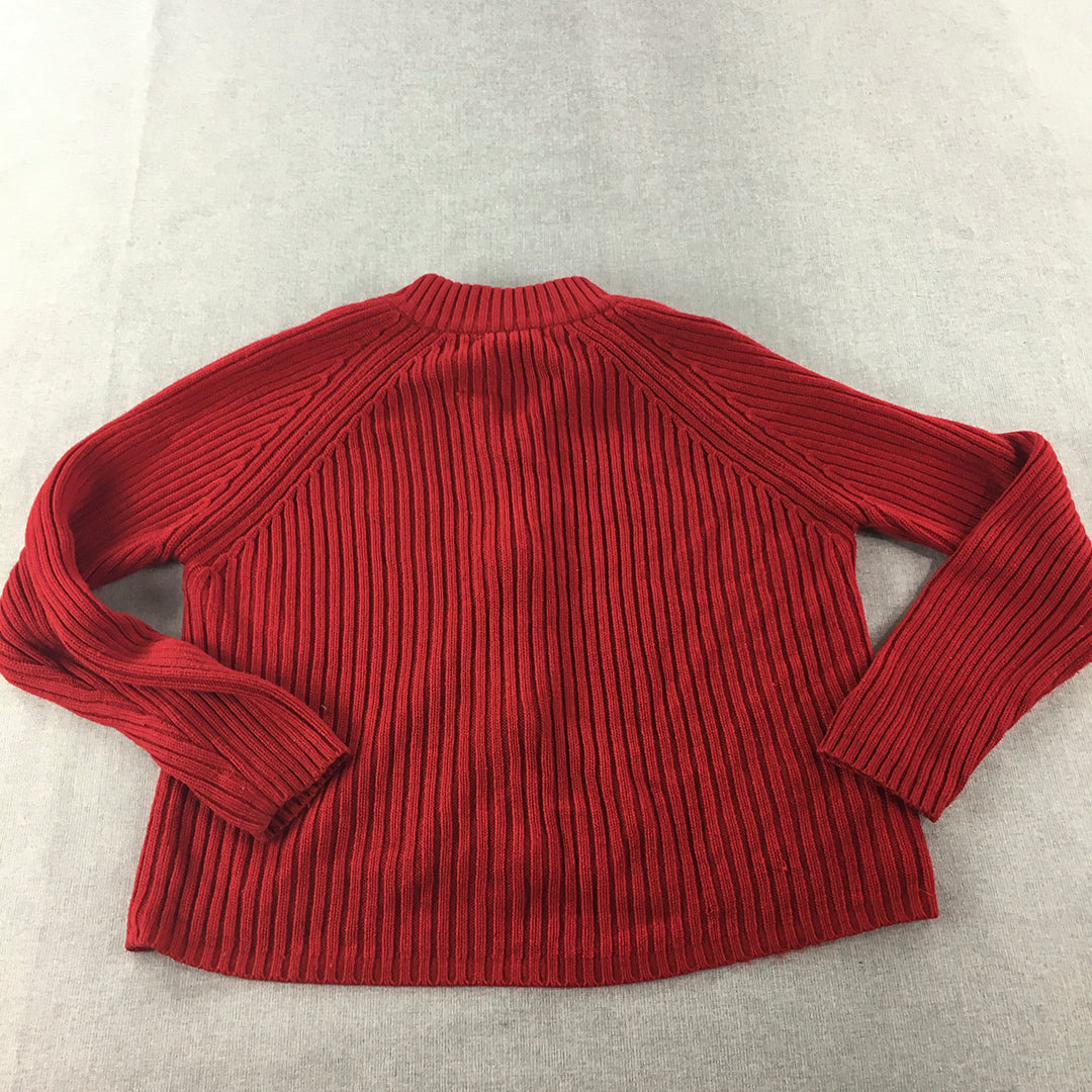 Preview Womens Zip-Up Cardigan Size L Red Mock Neck Cable Knit