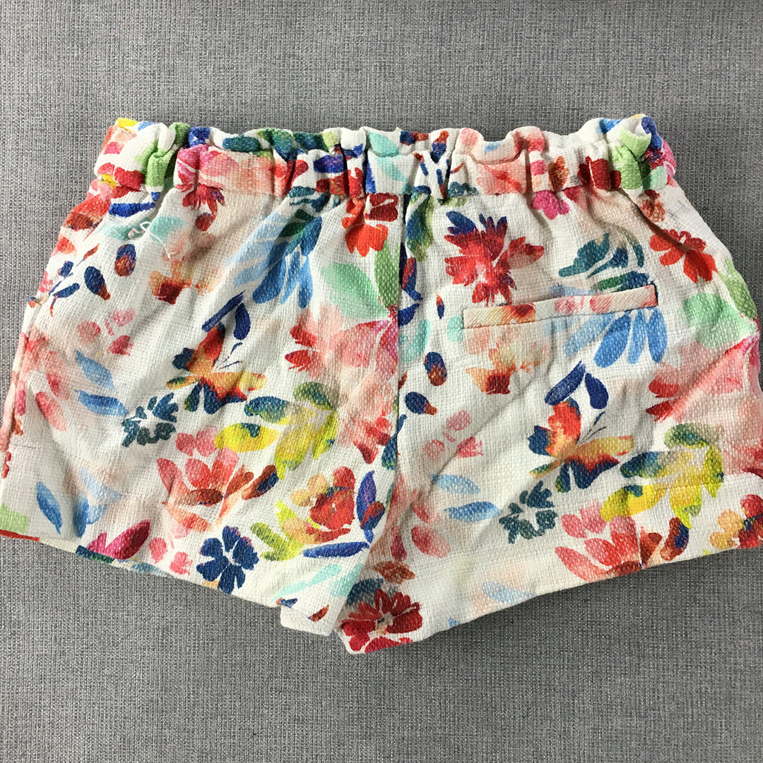 Zara Baby Girls Shorts Size 2 (18 - 24 Months) White Floral Elastic Waist