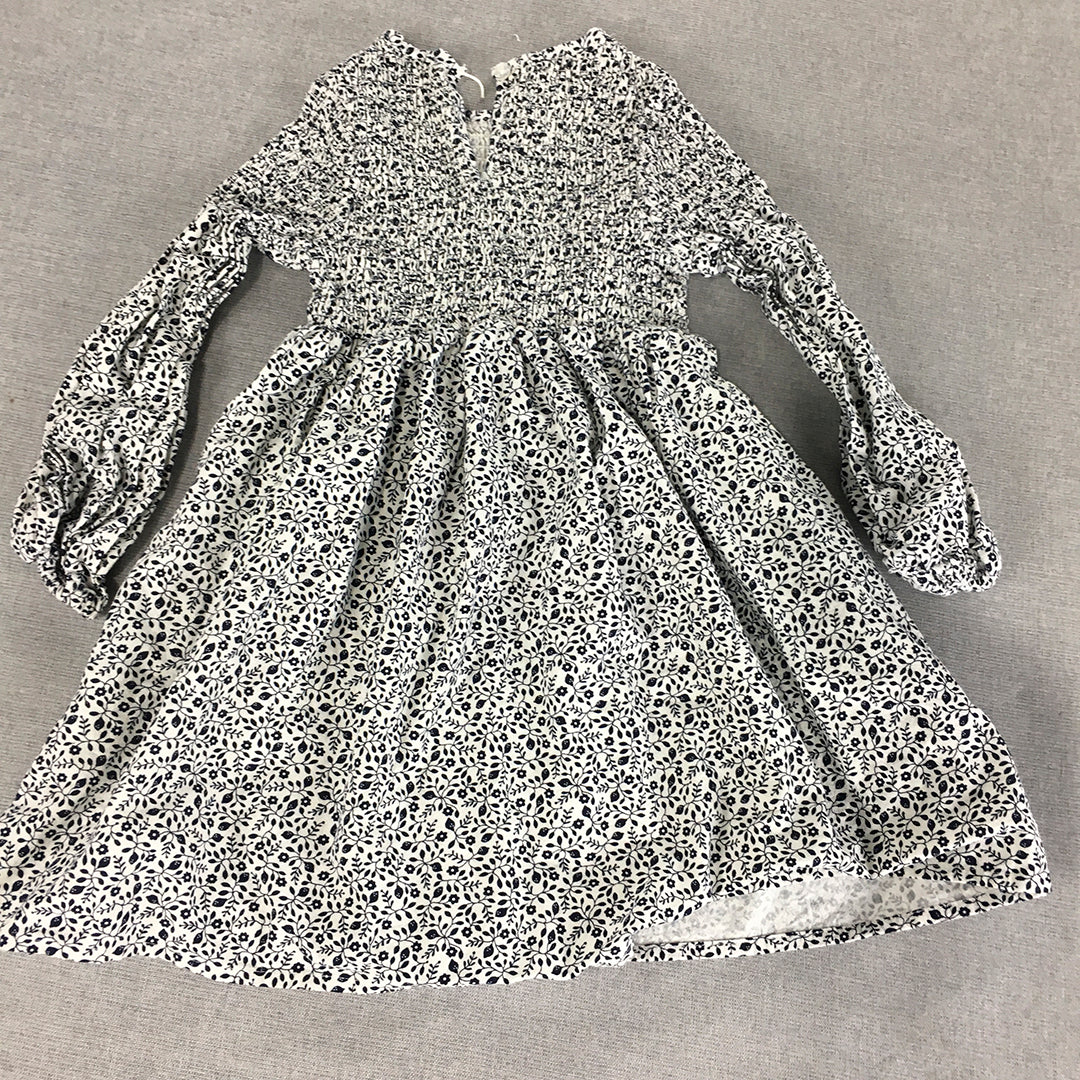 Seed Heritage Kids Girls Dress Size 6 White Blue Floral A-Line Long Sleeve