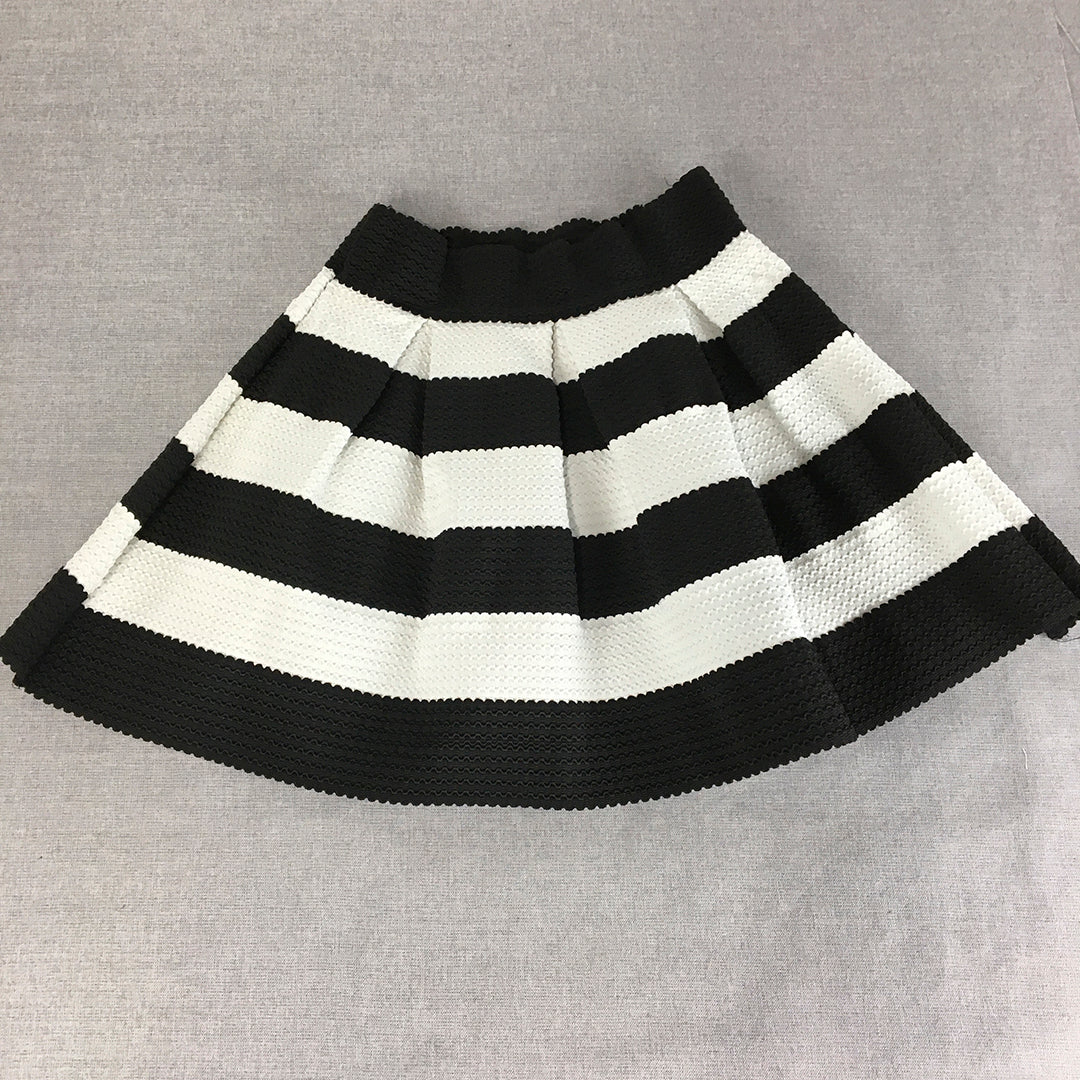 Paper Scissors Womens Mini Skirt Size 14 Black White Pleated Elastic Waist