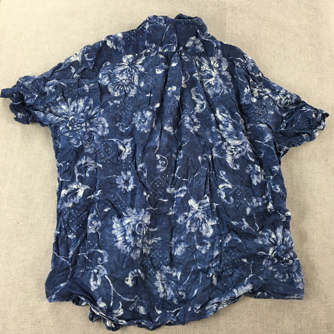 Cremieux Mens Shirt Size L Blue Floral Hawaiian Short Sleeve Button-Up