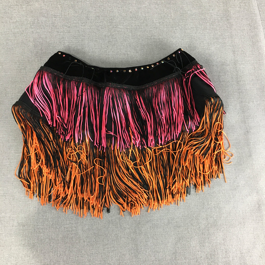 House Of Priscilla Womens Mini Skirt Size 8 Black Pink Orange Tassle Stretch