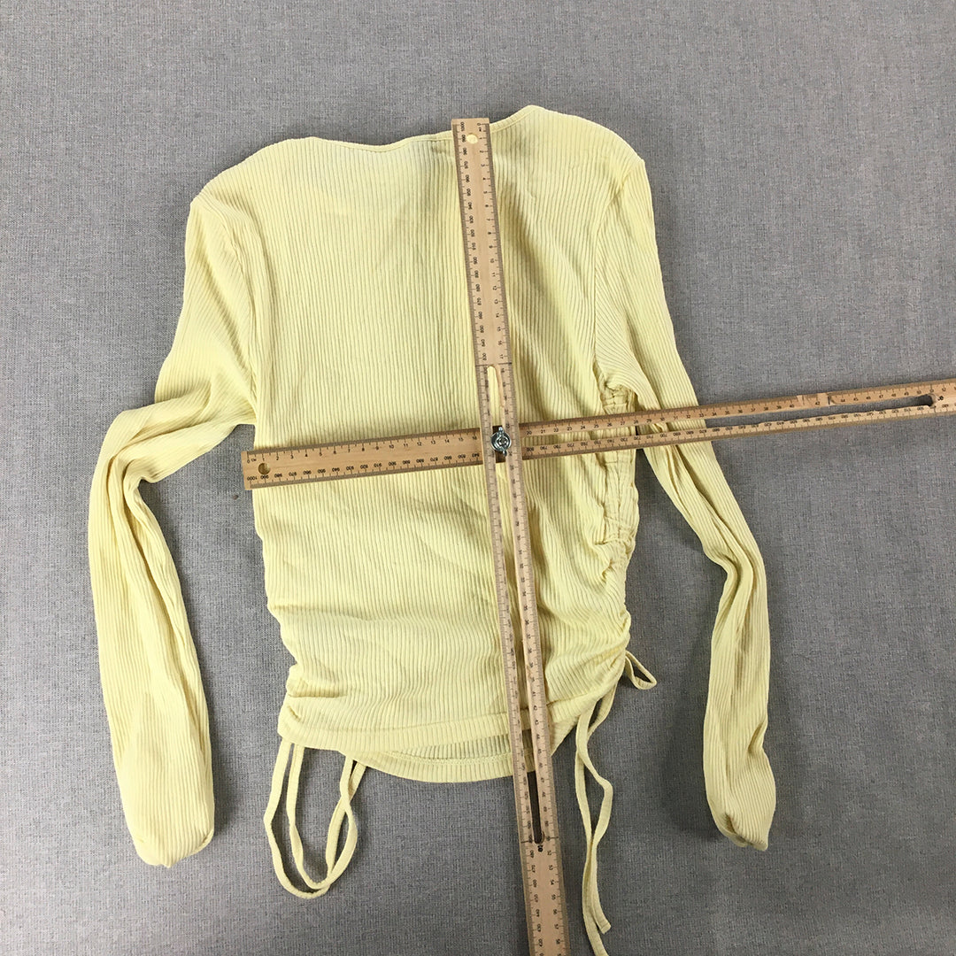 H&M Womens Knit Top Size S Yellow Ruched Stretch Long Sleeve Shirt