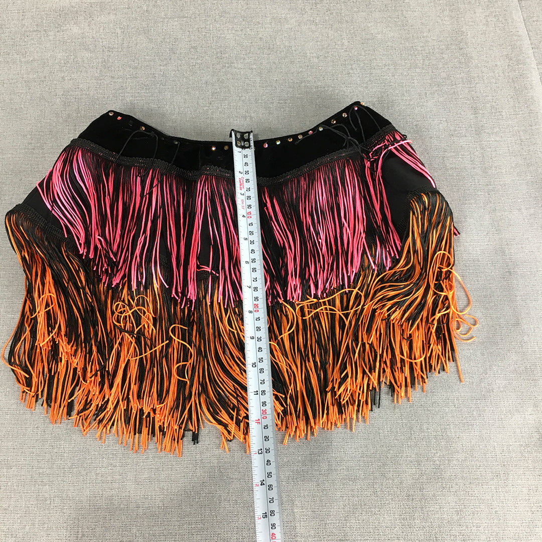 House Of Priscilla Womens Mini Skirt Size 8 Black Pink Orange Tassle Stretch