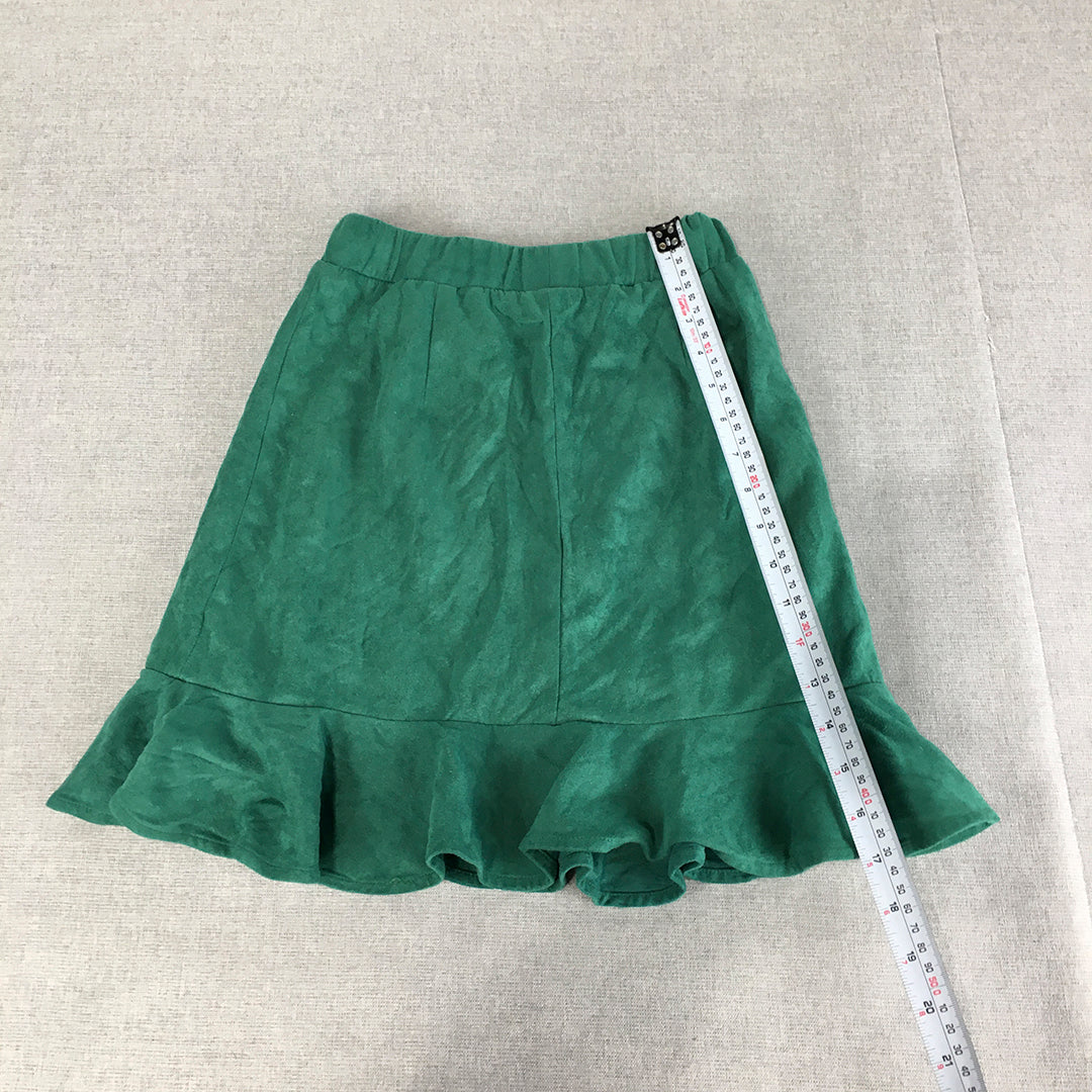 Valleygirl Womens Mini Skirt Size S Green Faux Suede Ruffled Hem