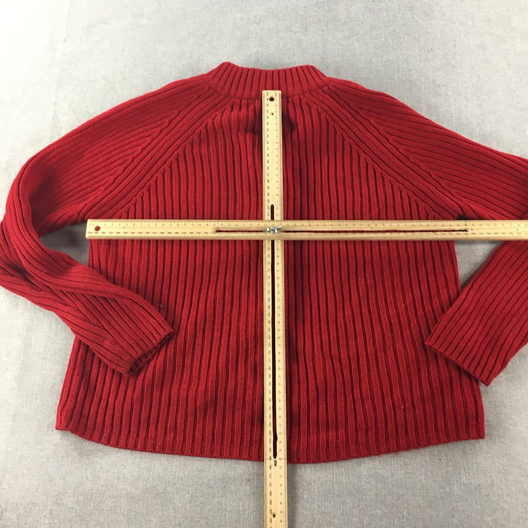 Preview Womens Zip-Up Cardigan Size L Red Mock Neck Cable Knit