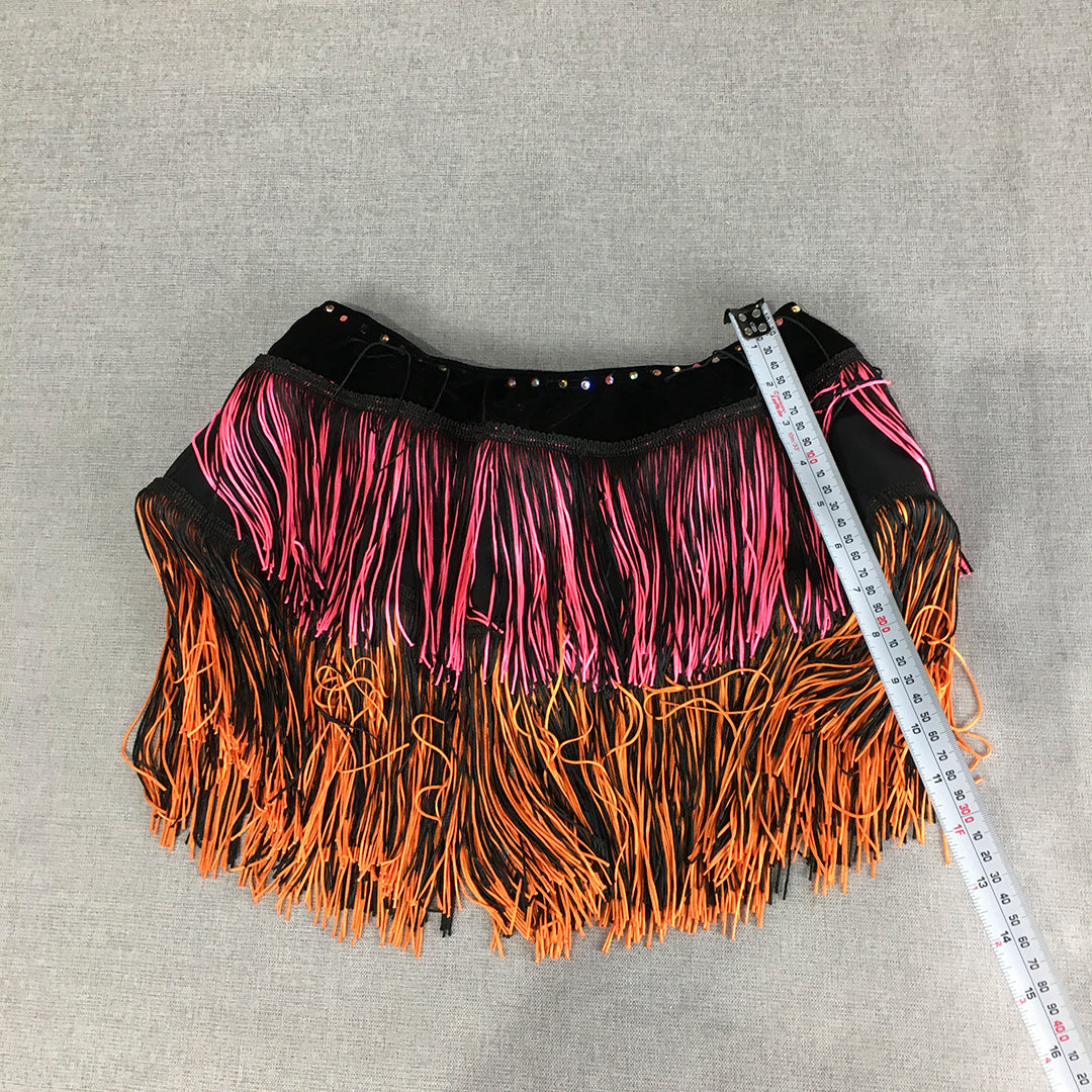 House Of Priscilla Womens Mini Skirt Size 8 Black Pink Orange Tassle Stretch