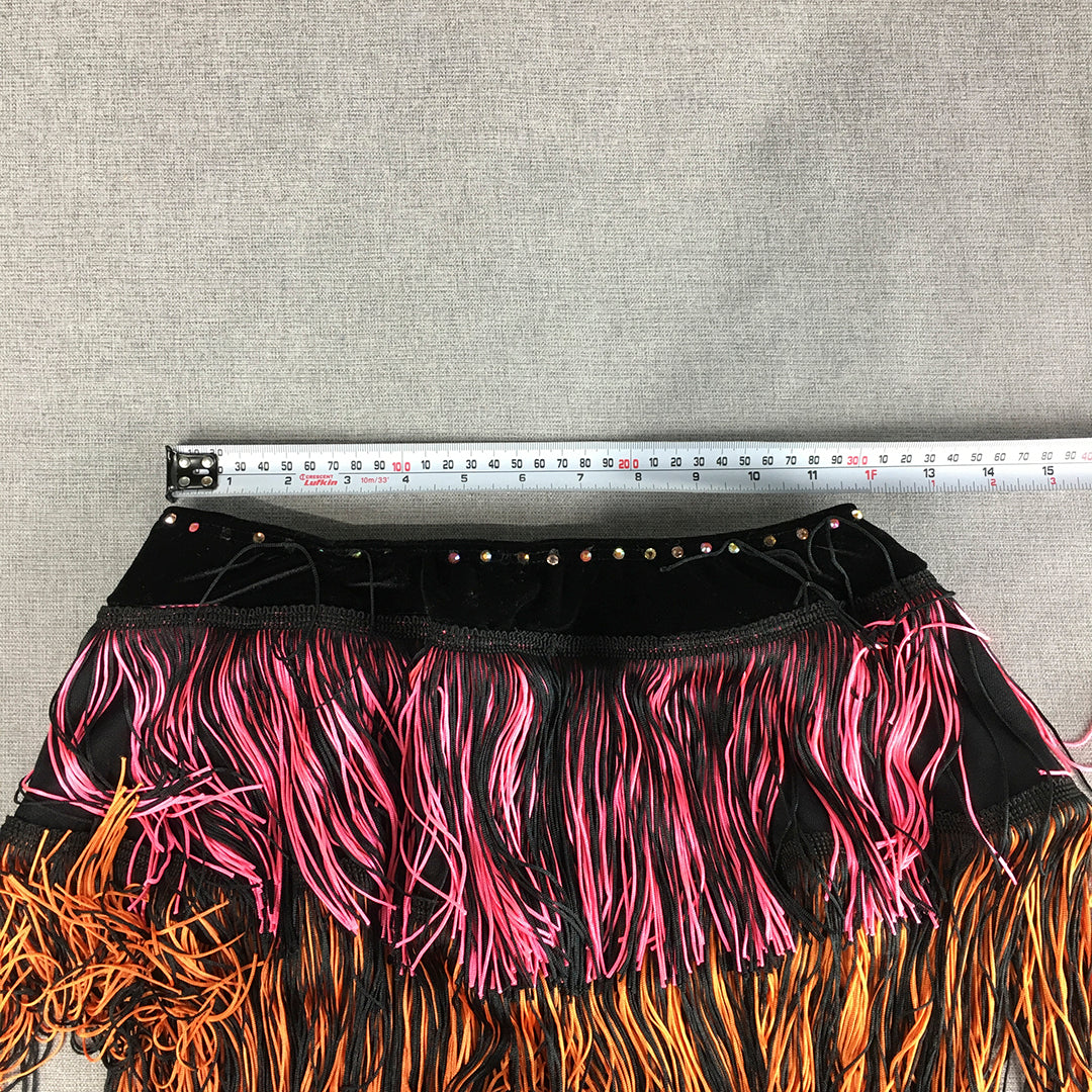 House Of Priscilla Womens Mini Skirt Size 8 Black Pink Orange Tassle Stretch