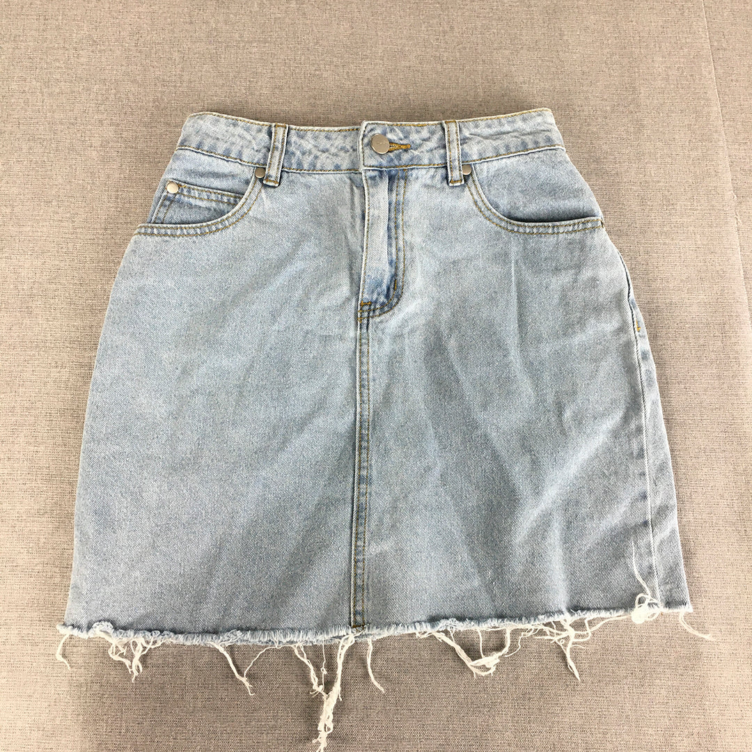 Miss Shop Womens Denim Mini Skirt Size 6 Light Blue Raw Hem Pockets