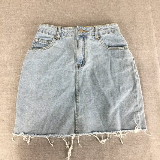 Miss Shop Womens Denim Mini Skirt Size 6 Light Blue Raw Hem Pockets