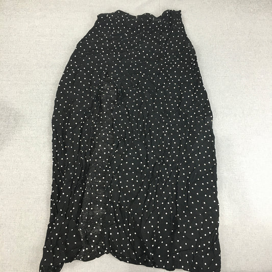 Atmos & Here Womens Maxi Skirt Size 14 Black Elastic Waist Polka Dot