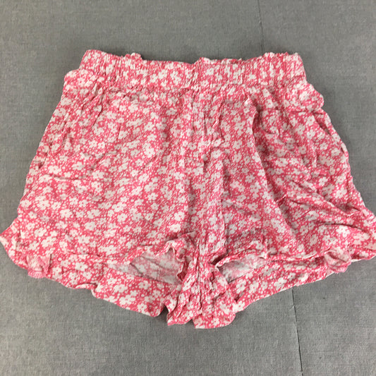 Nunui Womens Shorts Size 8 Pink Floral Elastic Waist Pockets