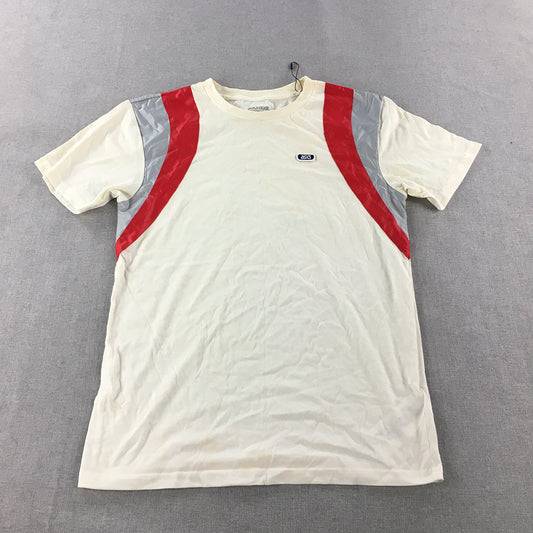 Asics Tiger Mens T-Shirt Size S White Red Faux Leather Panels Retro Logo