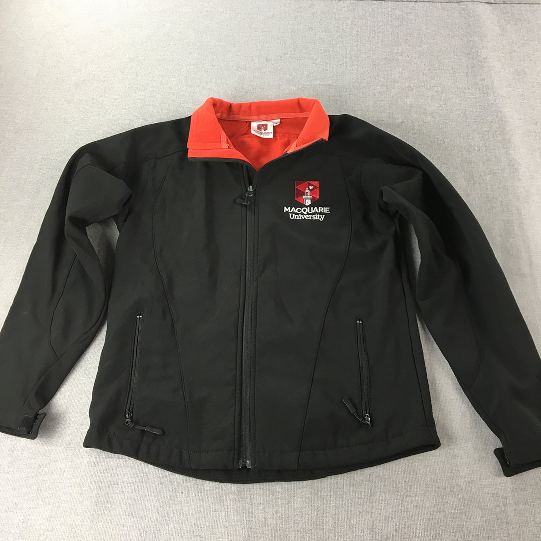 Macquarie University Womens Jacket Size 8 Black Softshell Zip-Up Windbreaker