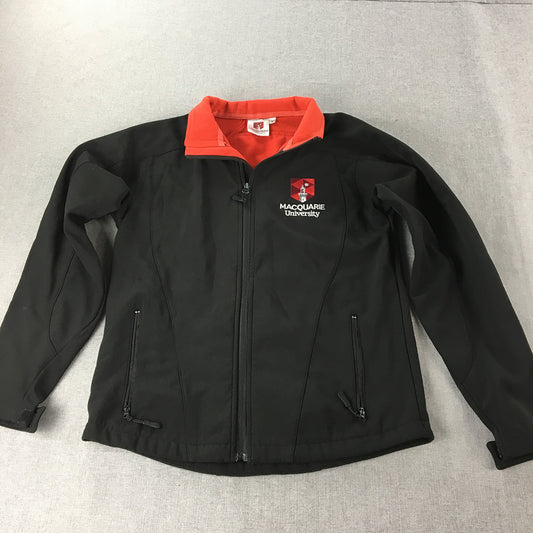 Macquarie University Womens Jacket Size 8 Black Softshell Zip-Up Windbreaker