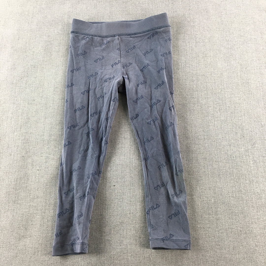 FILA Kids Girls Leggings Size 4 Blue Logo Pattern Stretch Fabric Pants