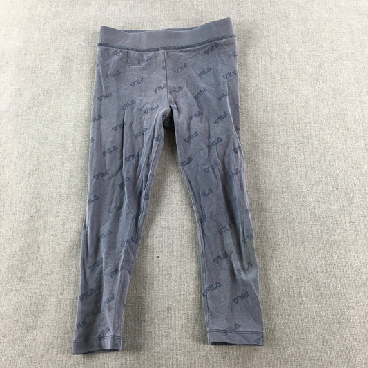 FILA Kids Girls Leggings Size 4 Blue Logo Pattern Stretch Fabric Pants